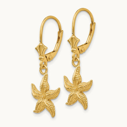 Starfish Leverback Earrings — 14K Yellow Gold