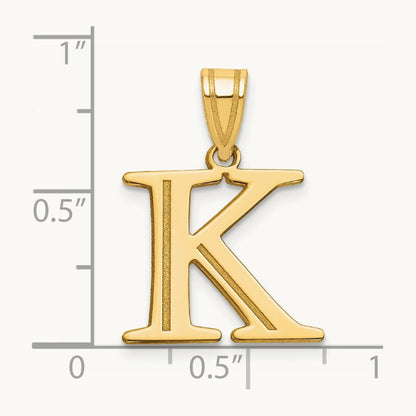 Polished Etched Letter K Initial Pendant, 14K