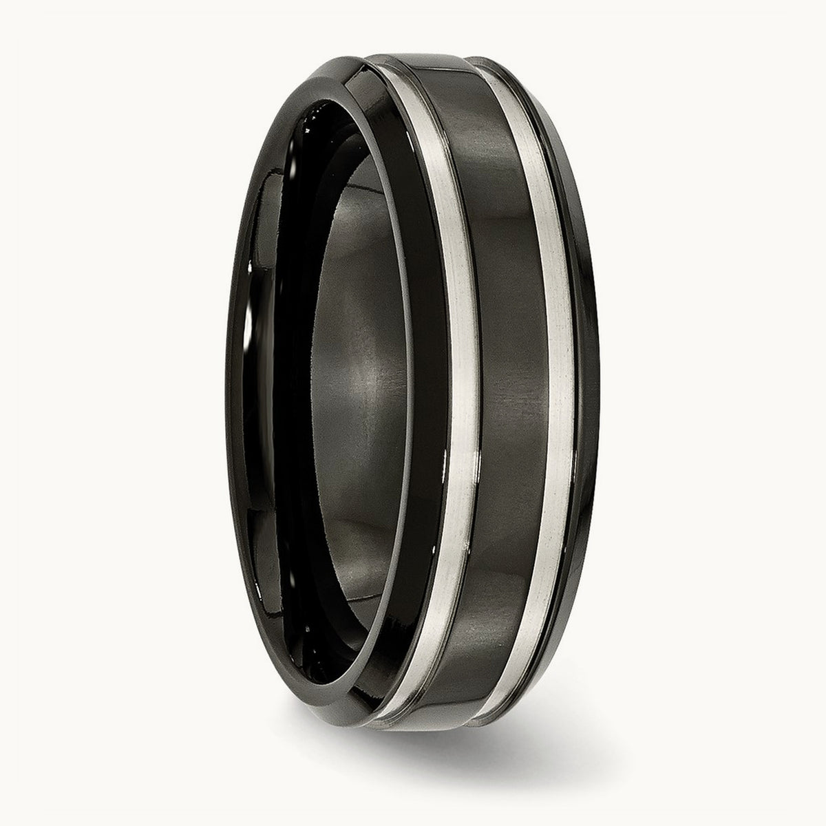Brushed and Polished Black IP-plated Grooved Band — photo set