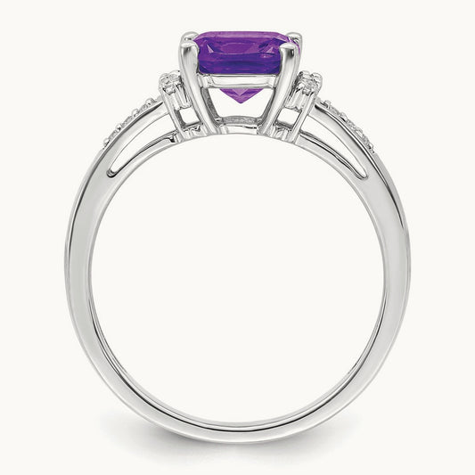 Cushion Amethyst and Diamond Ring, 14K White Gold