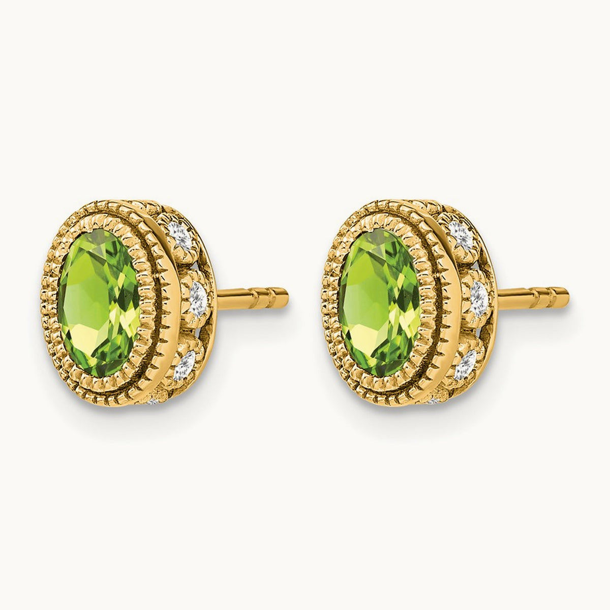 Oval Peridot and Diamond Earrings — 14K Yellow Gold
