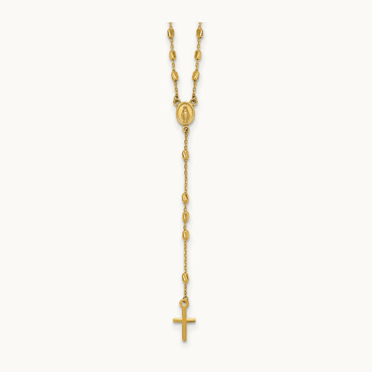 Polished Diamond-cut Beaded 16.75in w/2in ext. Rosary Necklace, 14K