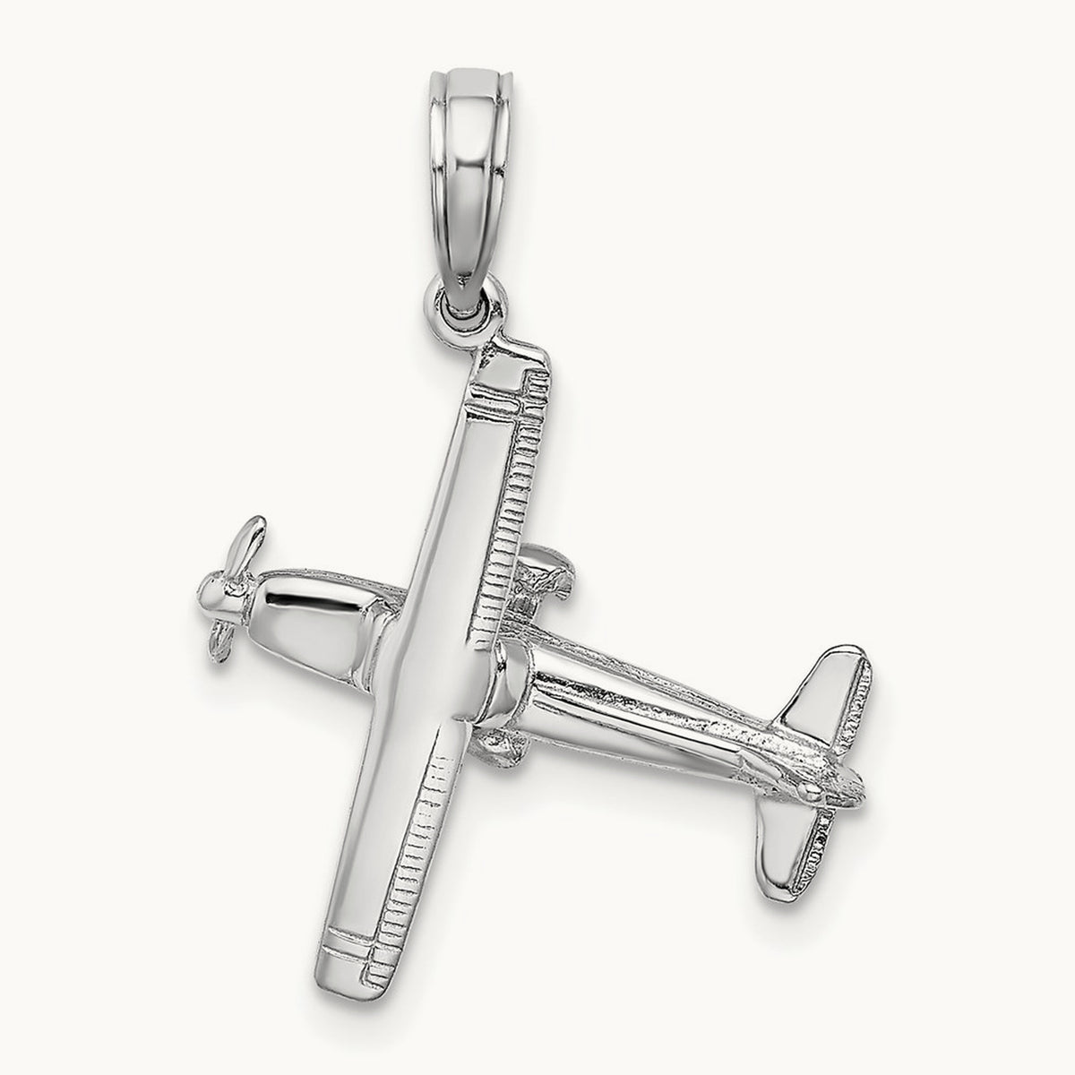 3-D High-Wing Airplane Pendant — 14K White Gold