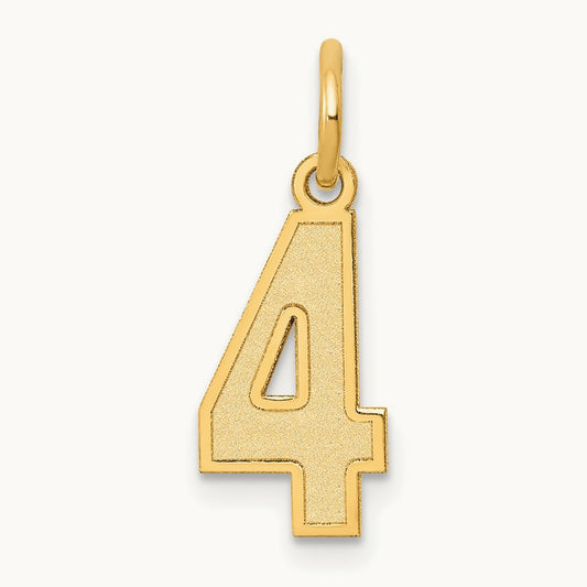Small Satin Number 4 Charm — 14K Yellow Gold