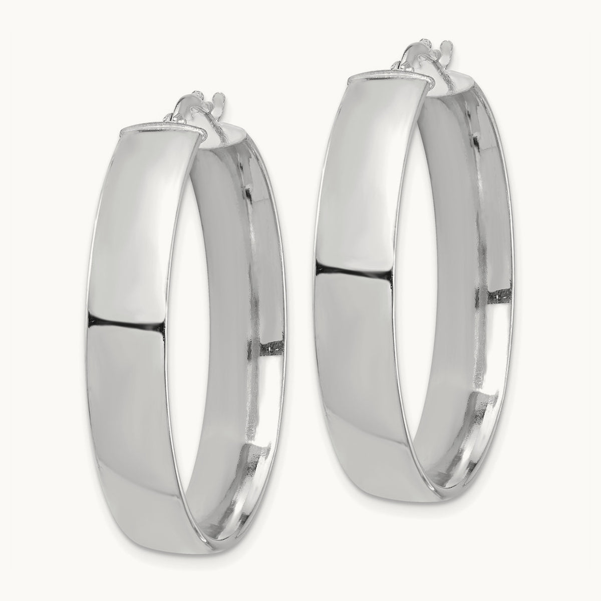 High Polished Hoop Earrings — 14K White Gold