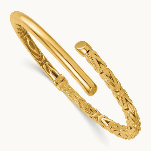 Polished Fancy Byzantine Hinged Cuff Bangle Bracelet, 14K