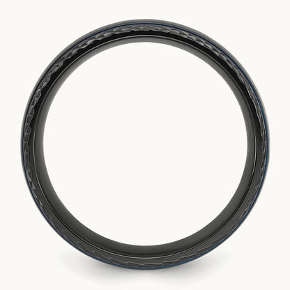 Black Zirconium Polished Blue IP-plated w/ Textured Edge Band, 8mm