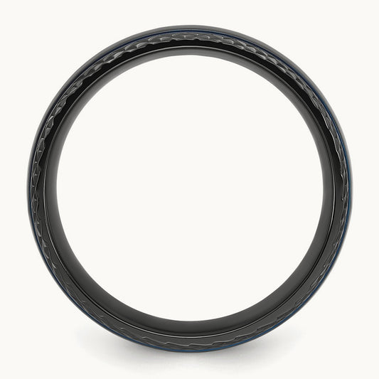 Black Zirconium Polished Blue IP-plated w/ Textured Edge Band, 8mm