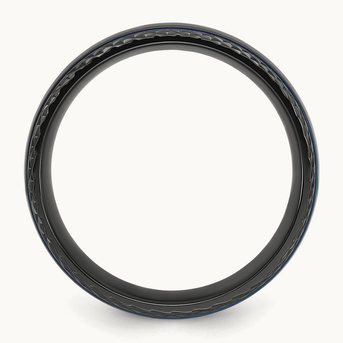 Black Zirconium Polished Blue IP-plated w/ Textured Edge Band, 8mm