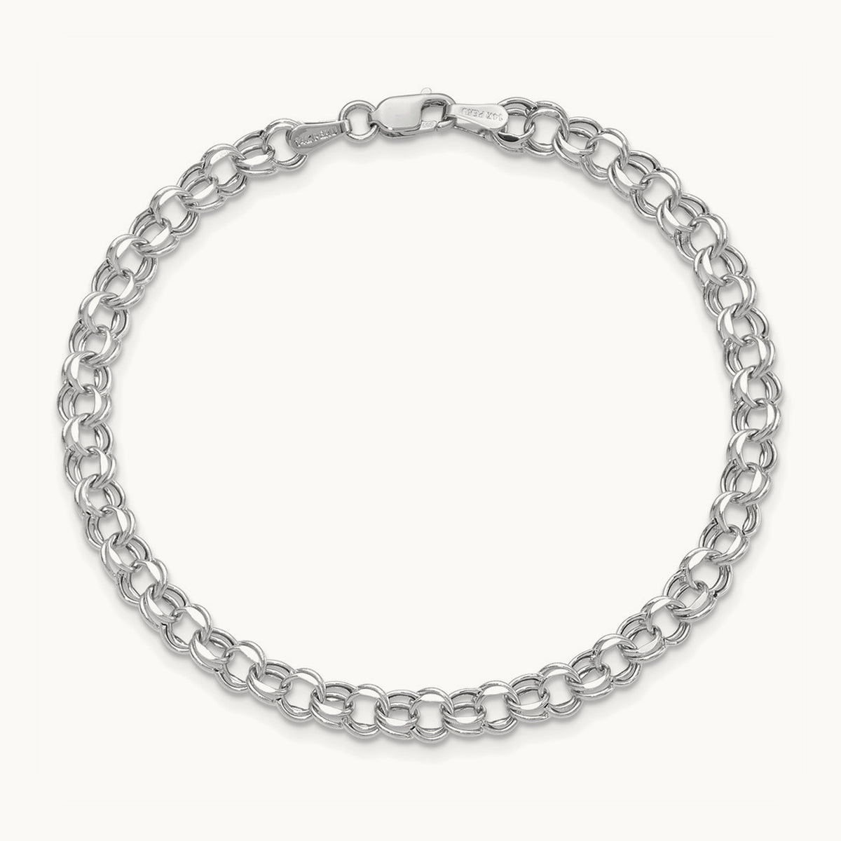 7in Hollow Double Link Charm Bracelet — 14K White Gold, 4.5mm