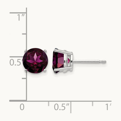 Rhodolite Garnet Earrings, 7mm, 14K White Gold