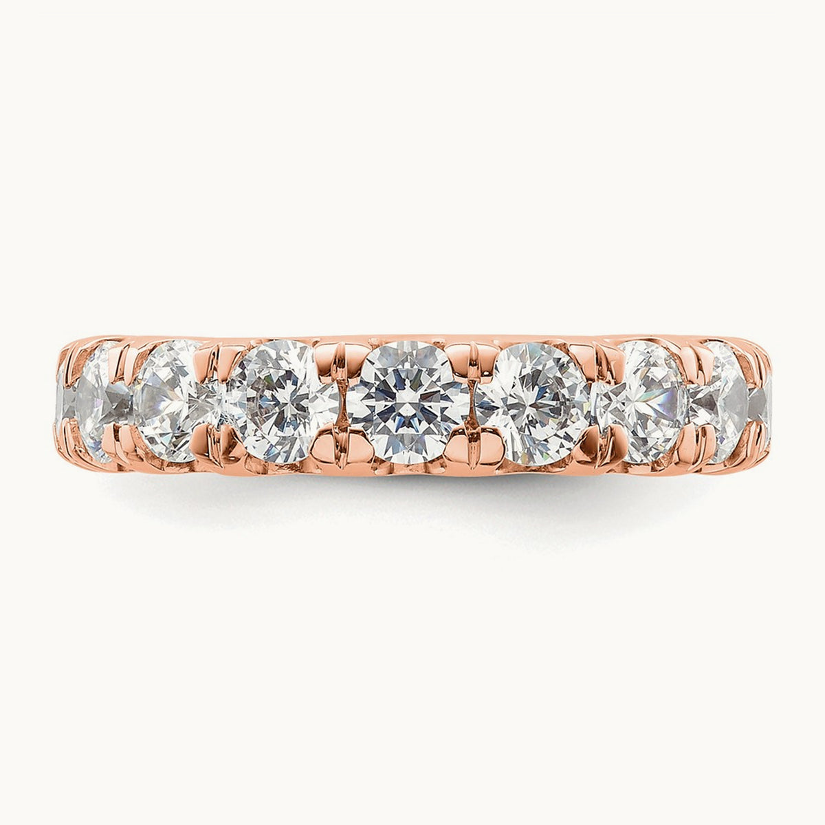 Polished U Shared Prong Diamond Eternity Band, 3.00 ct tw — 14K Rose Gold