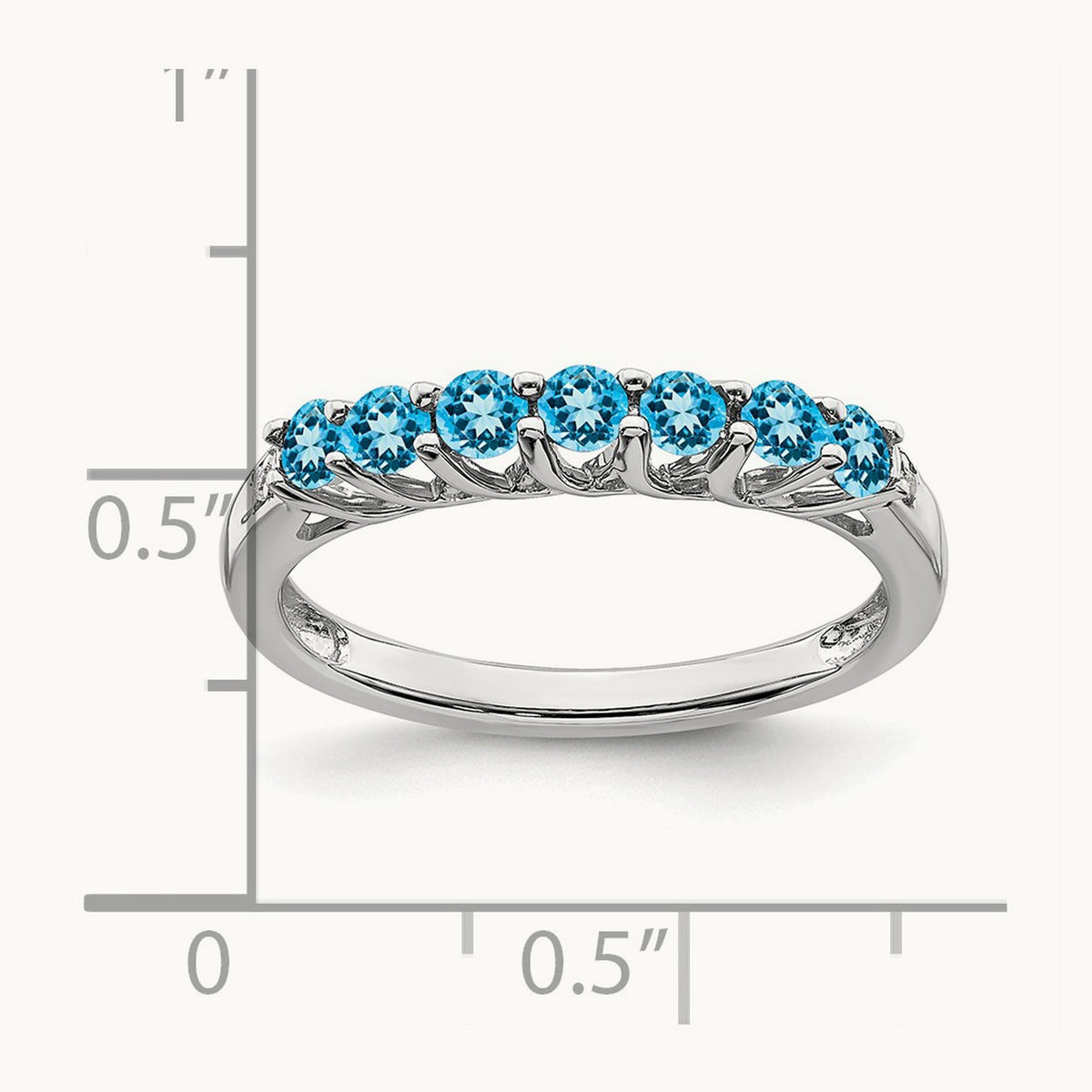 Blue Topaz and Diamond 7-stone Ring — 14K White Gold
