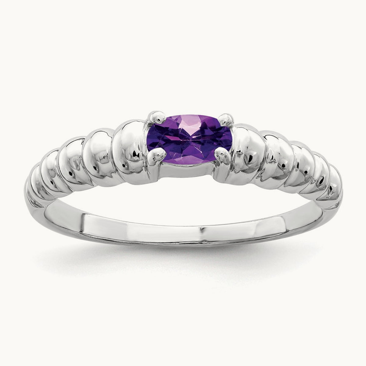 5x3mm Oval Amethyst ring, 14K White Gold
