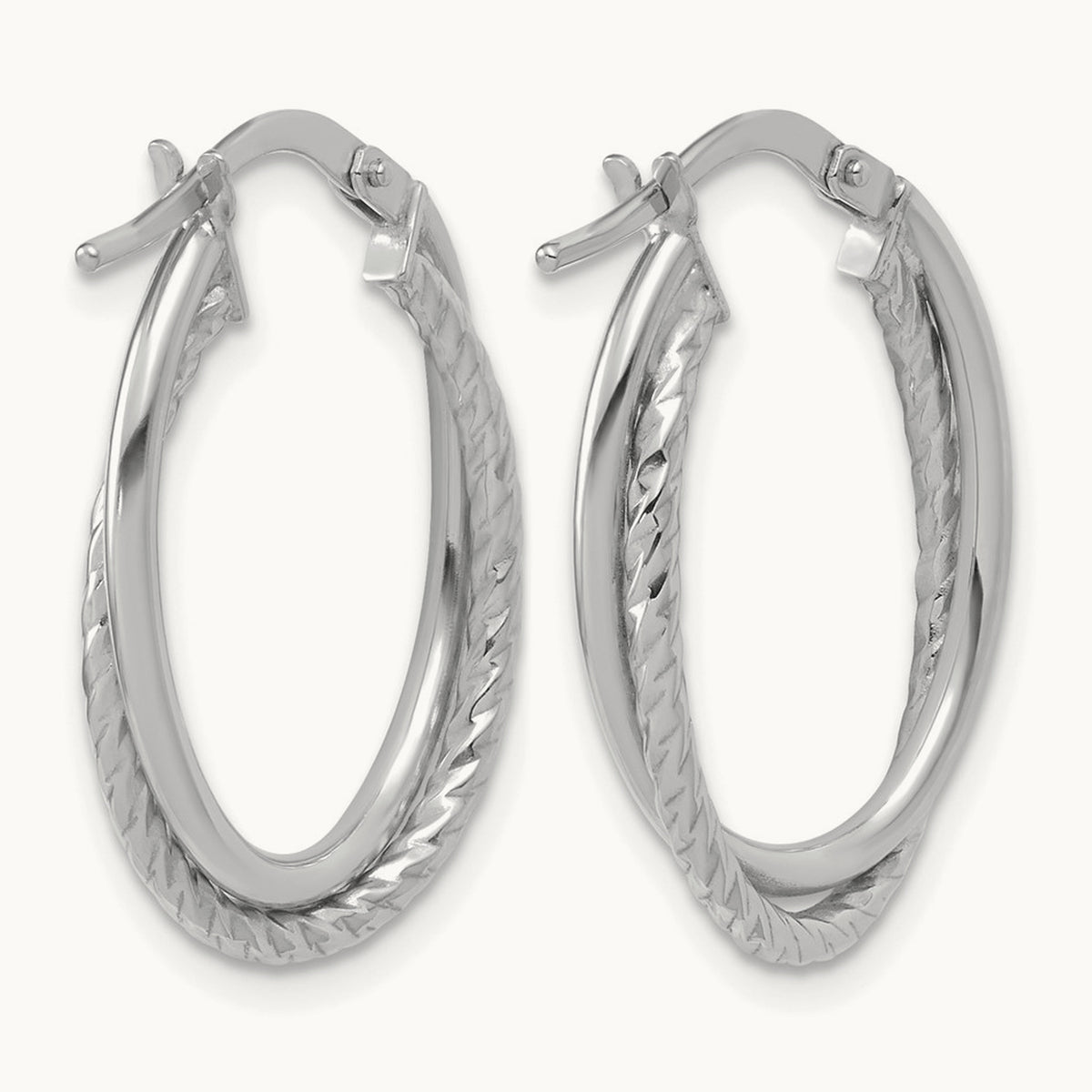 Polished Textured Oval Hoop Earrings — Leslie's — 10K White Gold