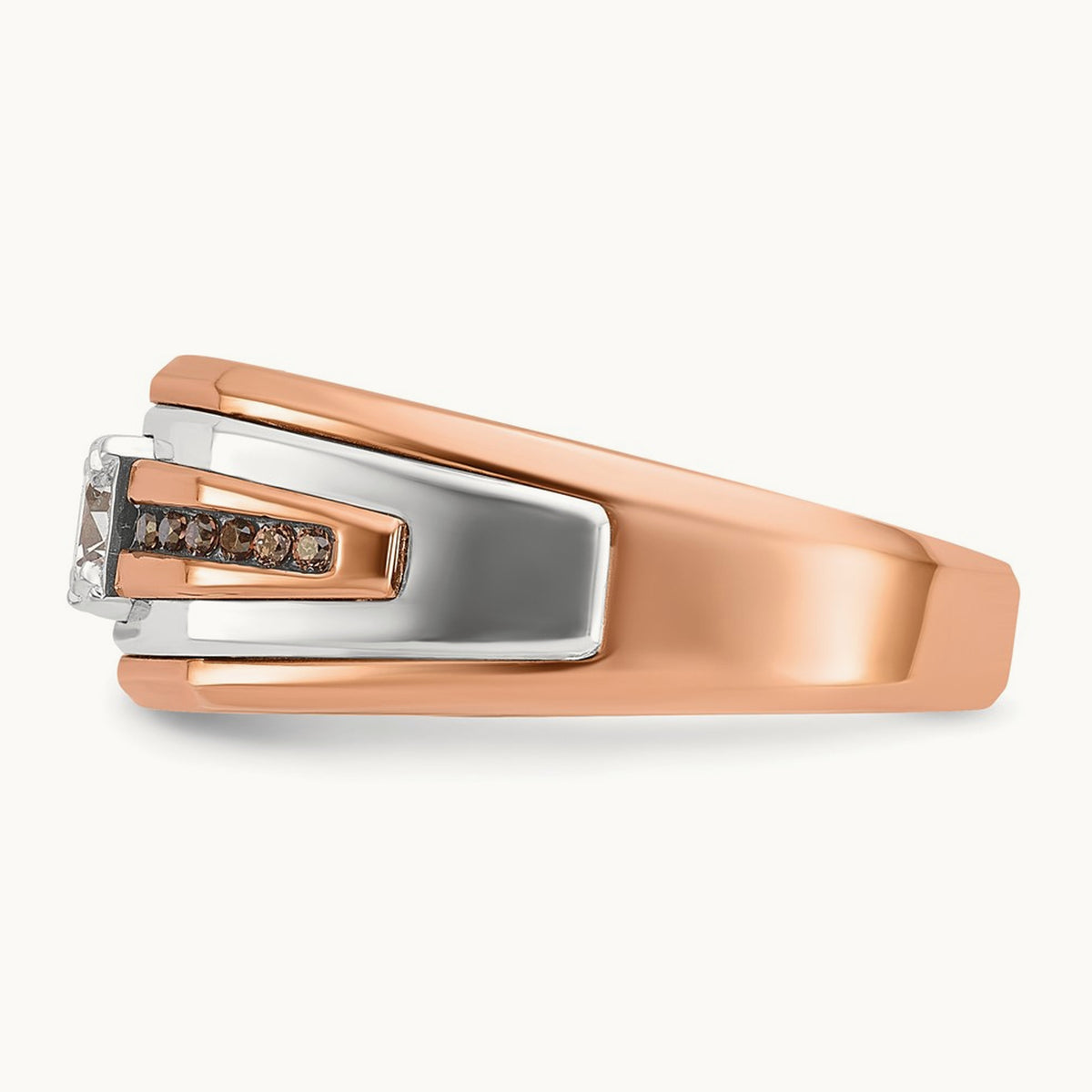 White/Rose IBGoodman Men's Black/White Diamond Complete Ring, 14K Two-tone