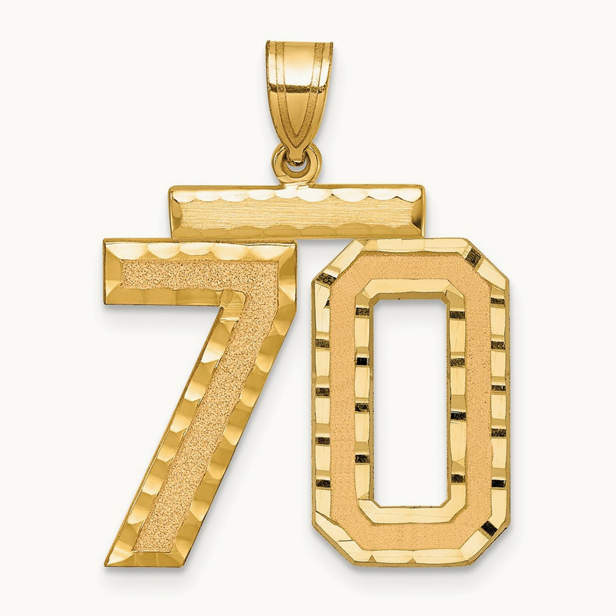 Large Brushed Diamond-cut Number 70 Charm, 14K