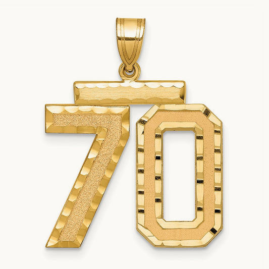 Large Brushed Diamond-cut Number 70 Charm, 14K