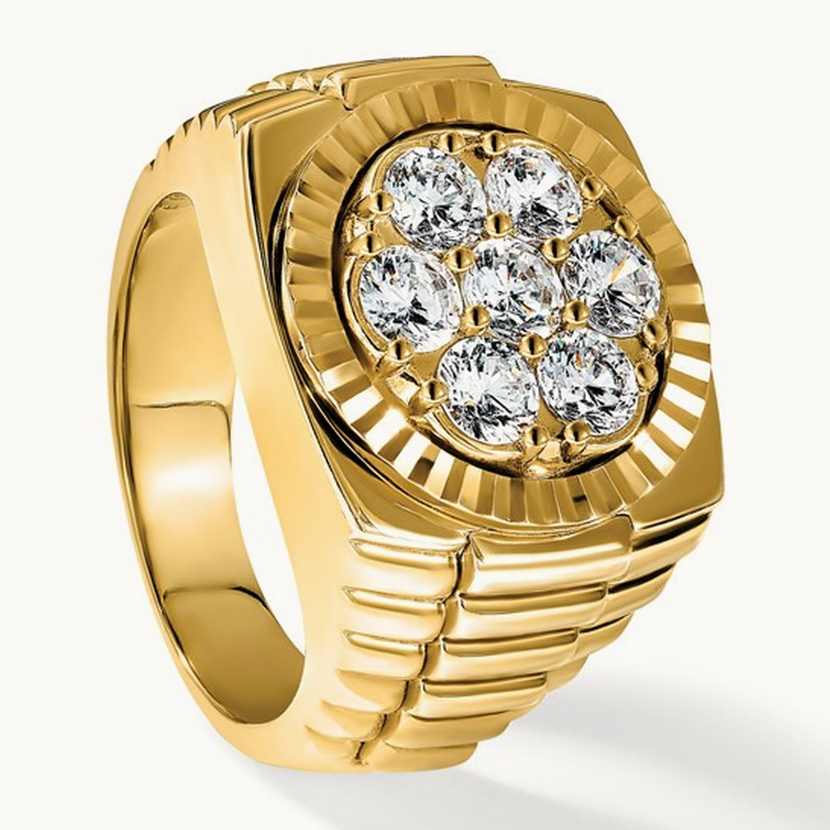 Ribbed Men's Cluster Ring, 2.00 ct tw Lab-Grown Diamond — 14K Yellow Gold