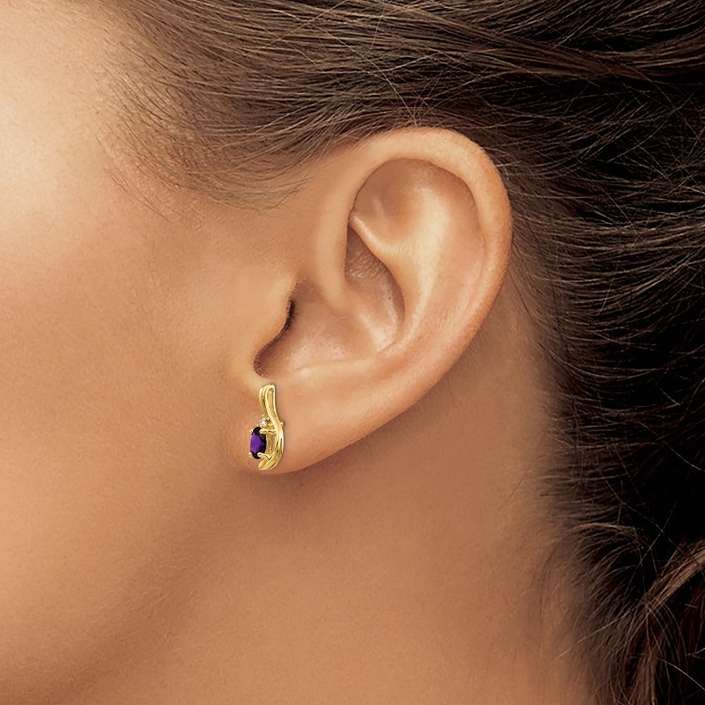 Amethyst and Diamond Post Earrings — 14K Yellow Gold