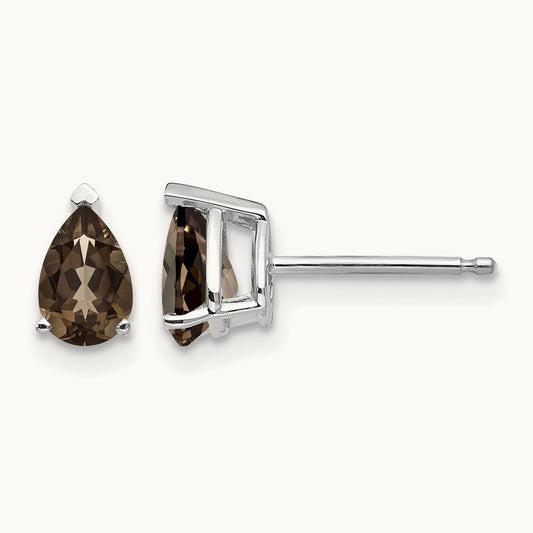 6x4 Pear Smoky Quartz Earrings, 14K White Gold