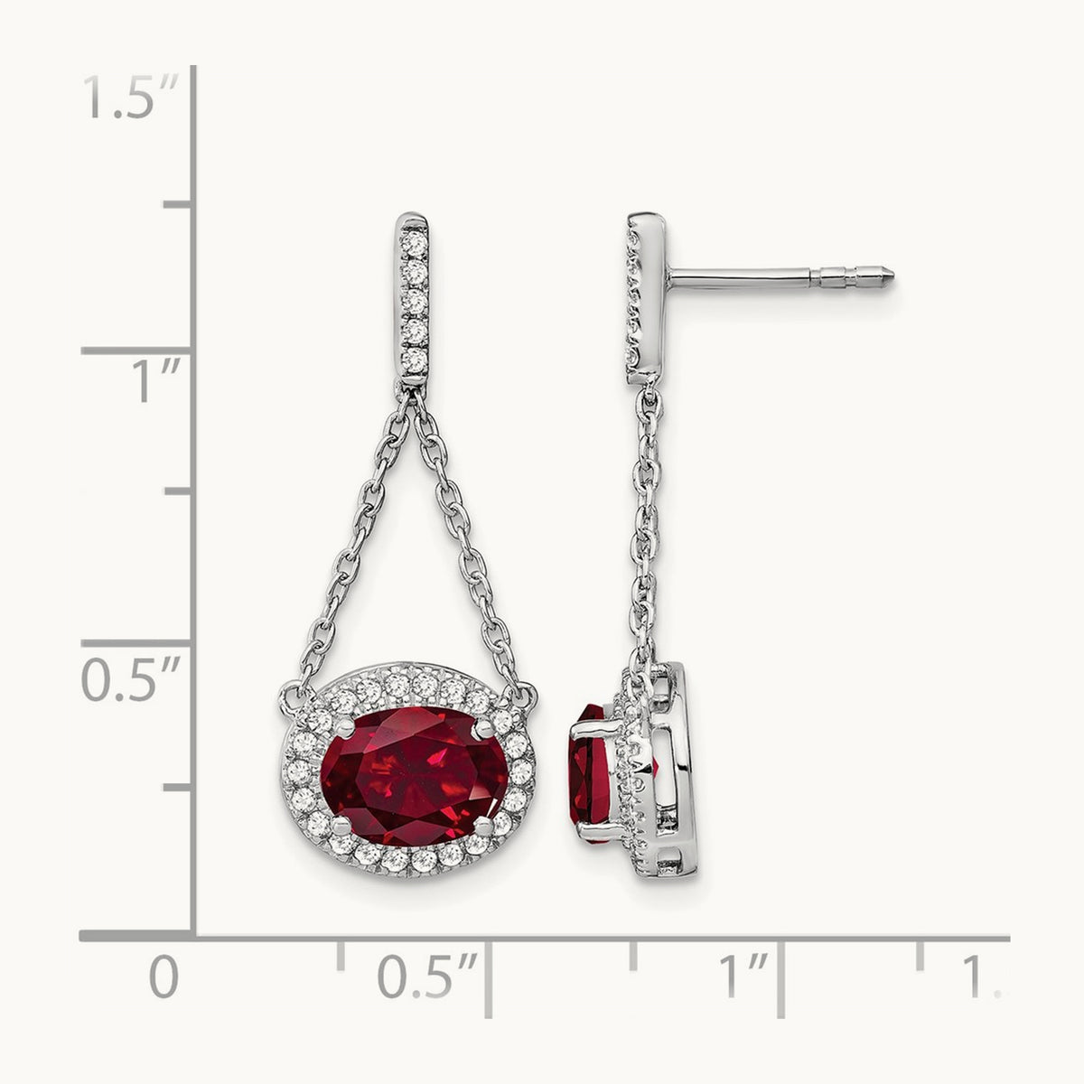 Oval Created Ruby and Diamond Dangle Earrings — photo set