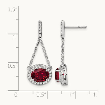 Oval Created Ruby and Diamond Dangle Earrings — photo set