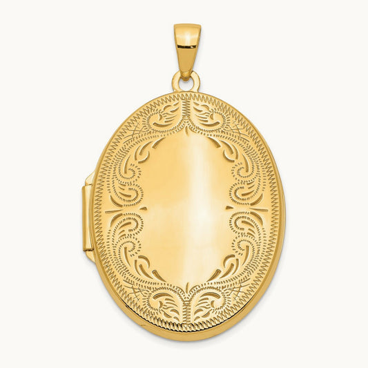 Oval Scroll Locket, 31mm, 14K Yellow Gold