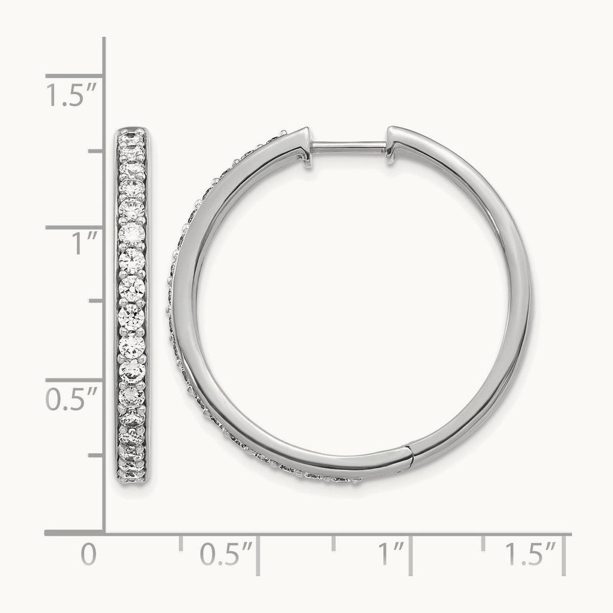 Diamond Hinged Hoop Earrings — 14K White Gold, 30mm, 1.26 ct