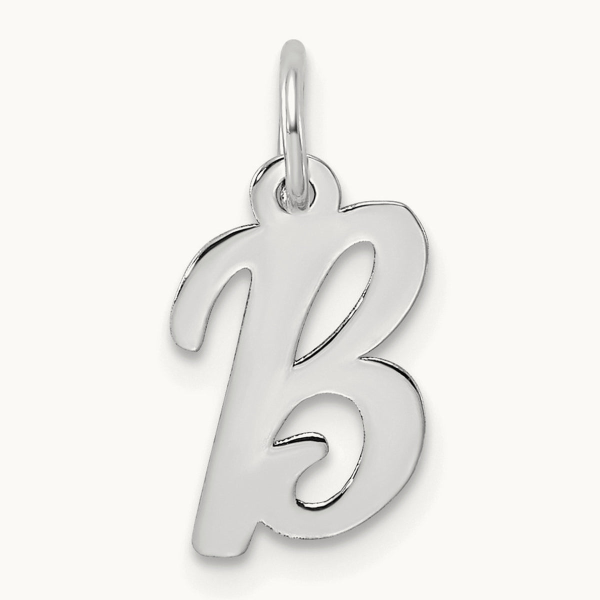 Small Script Letter B Initial Charm, 14K White Gold