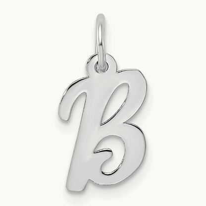 Small Script Letter B Initial Charm, 14K White Gold