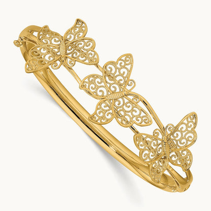 Filigree Butterfly Hinged Bangle Bracelet, 14K