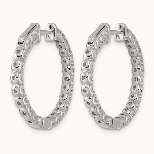 Diamond Round Hoop w/Safety Clasp Earrings, 14K White Gold