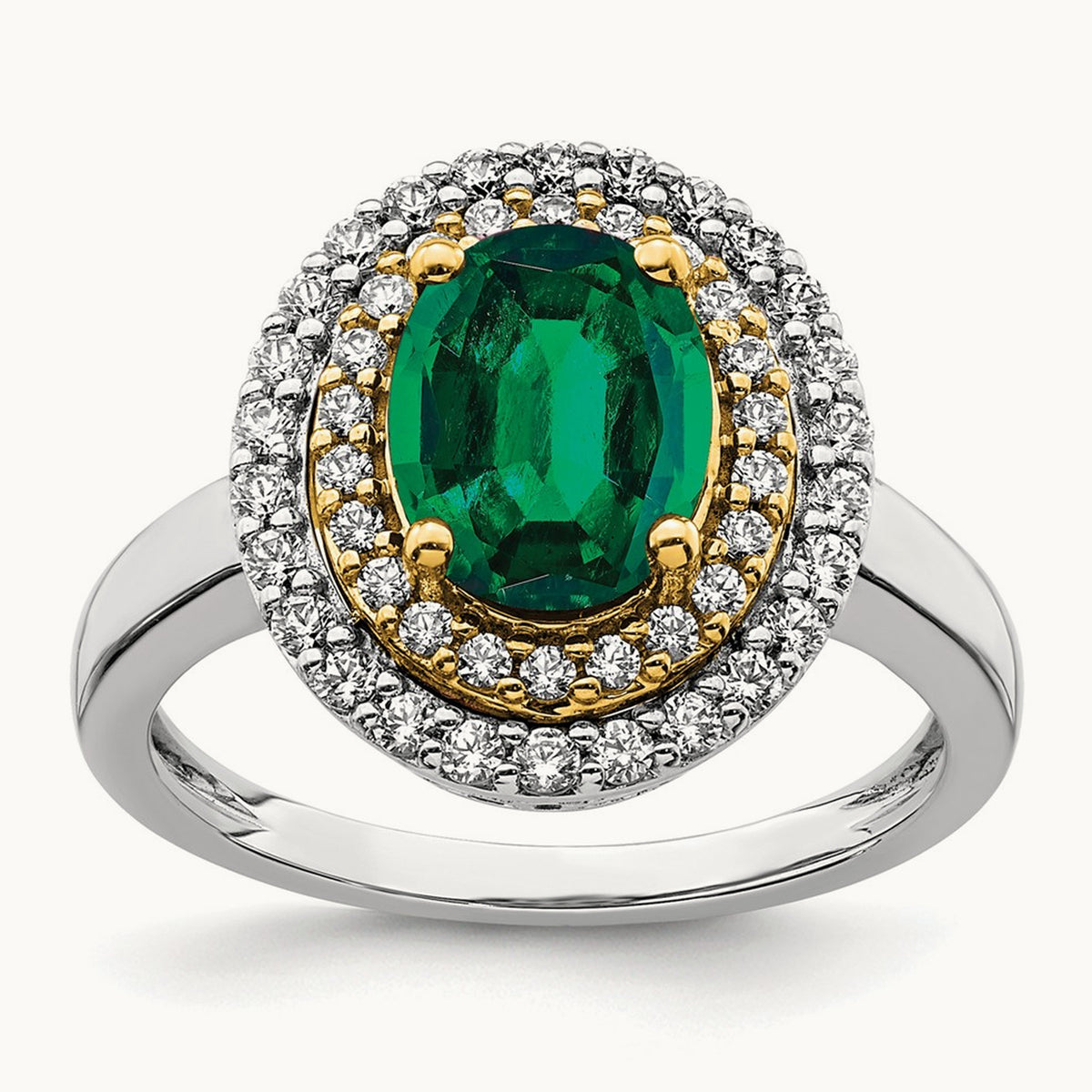 Created Emerald Fashion Ring, 0.50 ct tw Lab-Grown Diamond