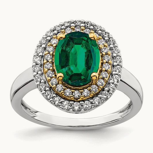 Created Emerald Fashion Ring, 0.50 ct tw Lab-Grown Diamond