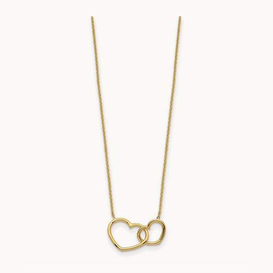 Polished Double Heart Necklace, 14K