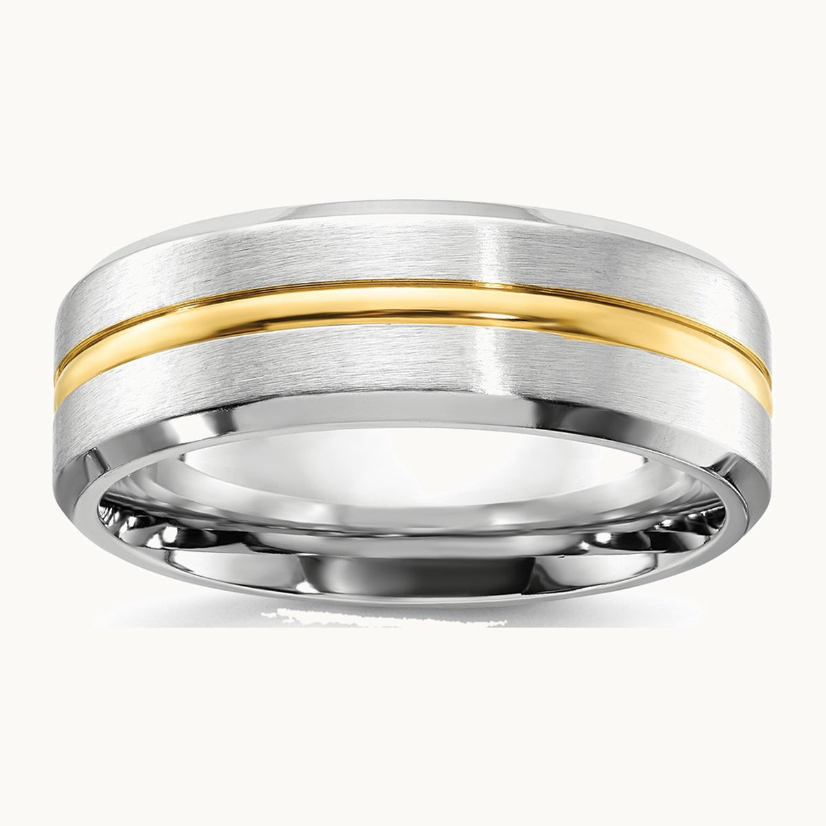 Chisel Cobalt Brushed and Polished with Yellow IP-plated Center Beveled Edge 8mm Band