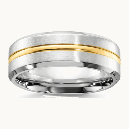 Chisel Cobalt Brushed and Polished with Yellow IP-plated Center Beveled Edge 8mm Band