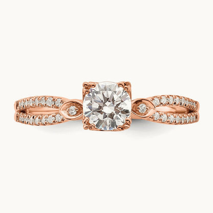 1/2ct Round Semi-Mount Engagement Dia Ring, 14K Rose Gold