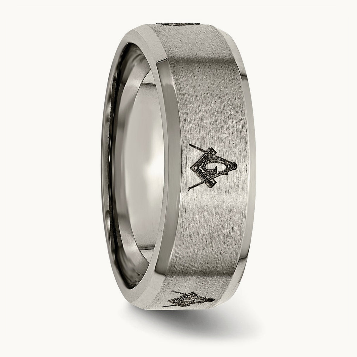 Brushed/Polished Masonic Laser Design Beveled Edge Band — photo set