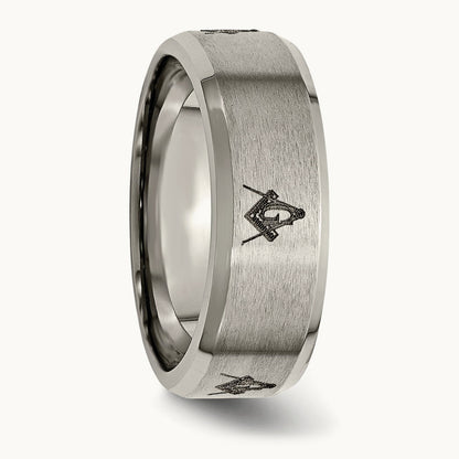 Brushed/Polished Masonic Laser Design Beveled Edge Band — photo set