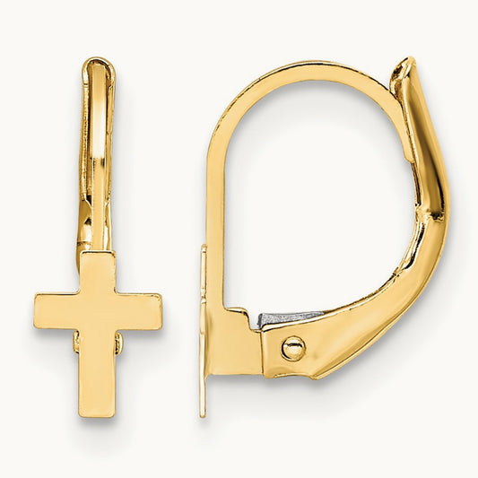 Madi K Polished Cross Leverback Earrings, 14K