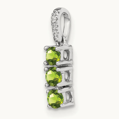 3-stone Peridot and Diamond Pendant, 14K White Gold