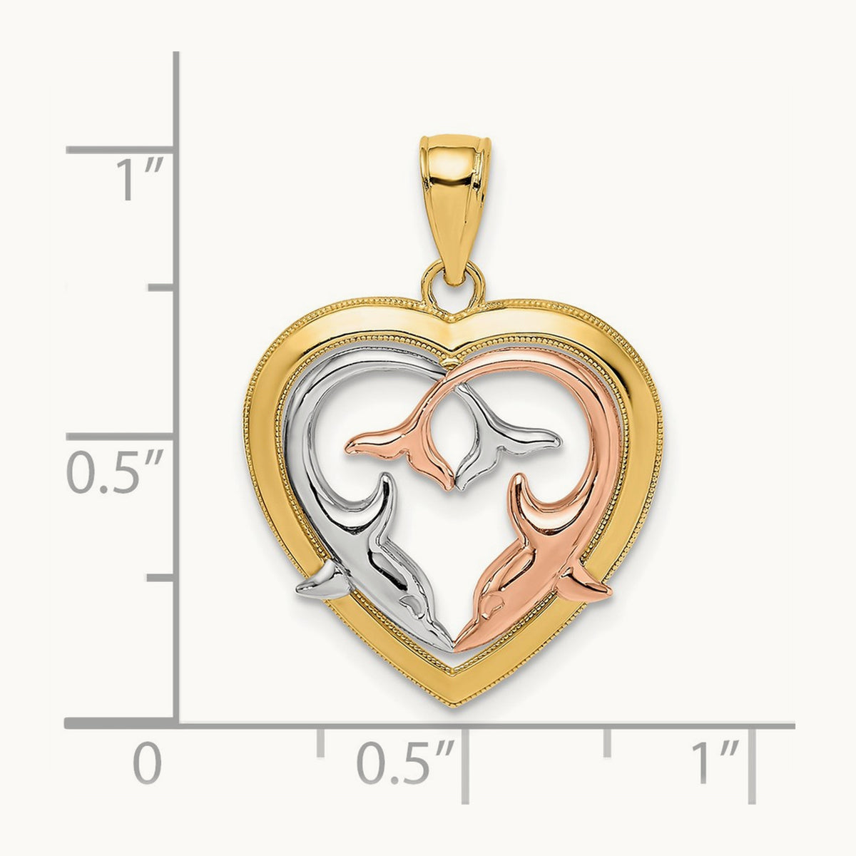w/White Rhodium Dolphins In Heart Frame Charm, 14K Two-tone
