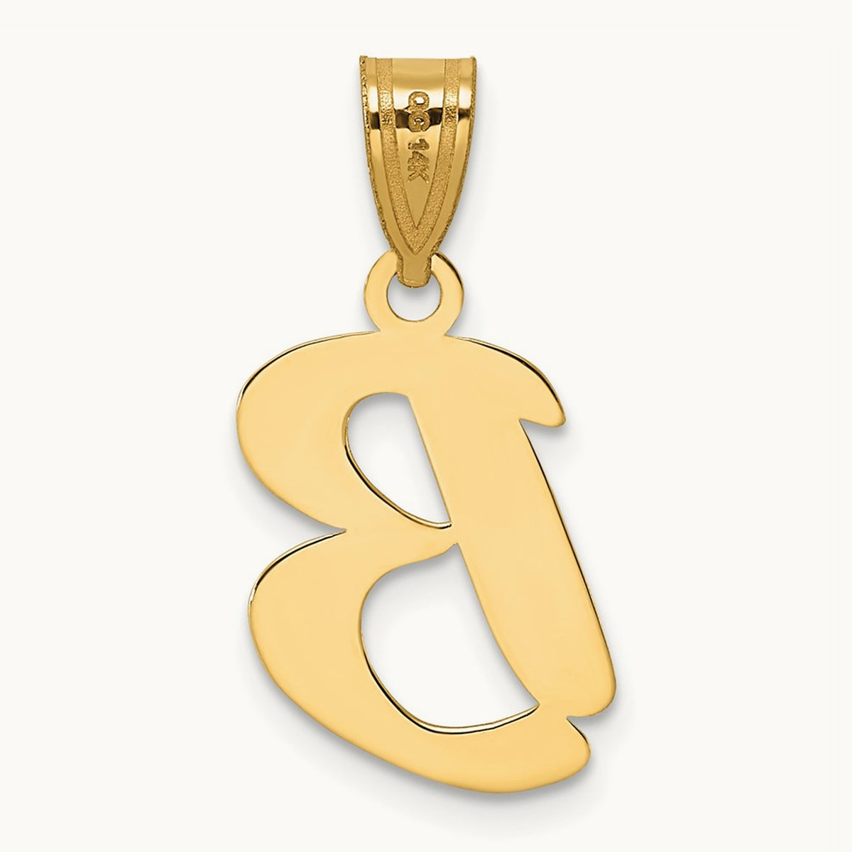 Polished Script Initial Pendant — 14K Yellow Gold, B