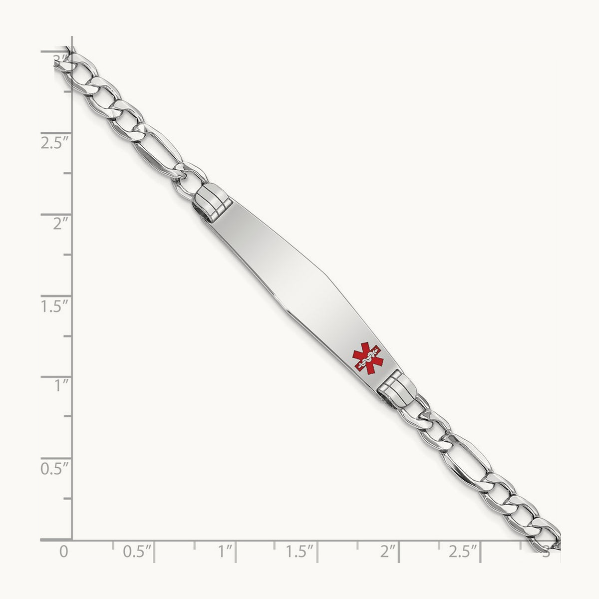 WG Semi-Solid Medical Soft Diamond Shape Red Enamel Figaro ID Bracelet, 14K