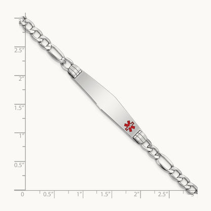 WG Semi-Solid Medical Soft Diamond Shape Red Enamel Figaro ID Bracelet, 14K
