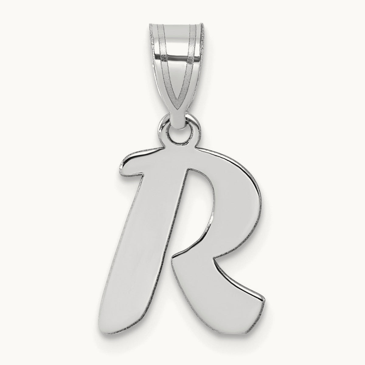 Polished Script Initial Pendant — 14K White Gold, R