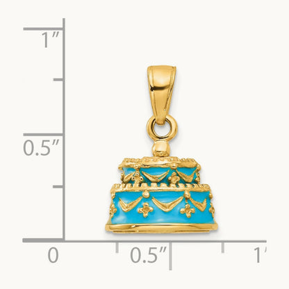 3-D Aqua Blue Enameled HAPPY BIRTHDAY Cake Pendant, 14K