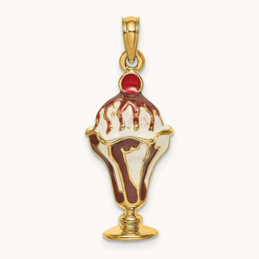 Chocolate Ice Cream Sundae W/Cherry Top Charm, 14K
